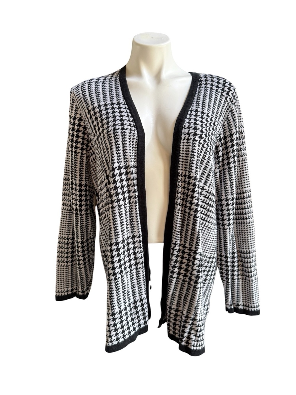 Croft & Barrow Houndstooth Cardigan Black/White 1X EUC